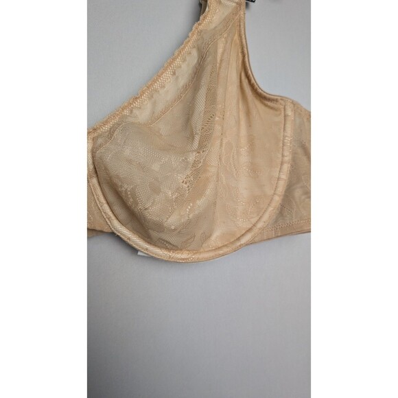 Cacique Bra 44C Beige Floral Modern Lace Unlined Covered Underwire Balconette - Picture 2 of 11